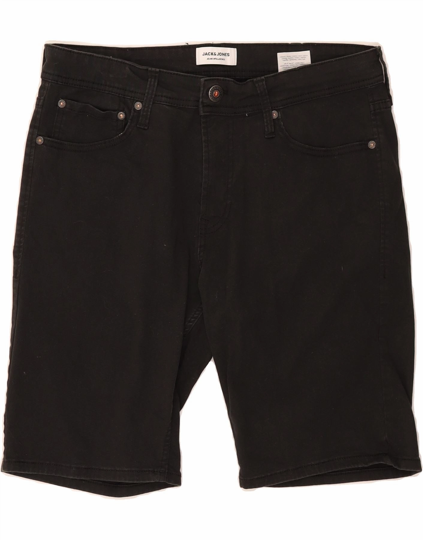 JACK & JONES Mens Denim Shorts Medium W34 Black Cotton Easy Comfort Fit Body Flex