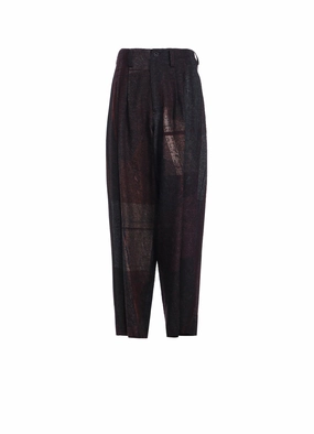 RAISED C/W TWILL PEALED CHECK PT DOUBLE TUCK WIDE PANTS Slim Comfort