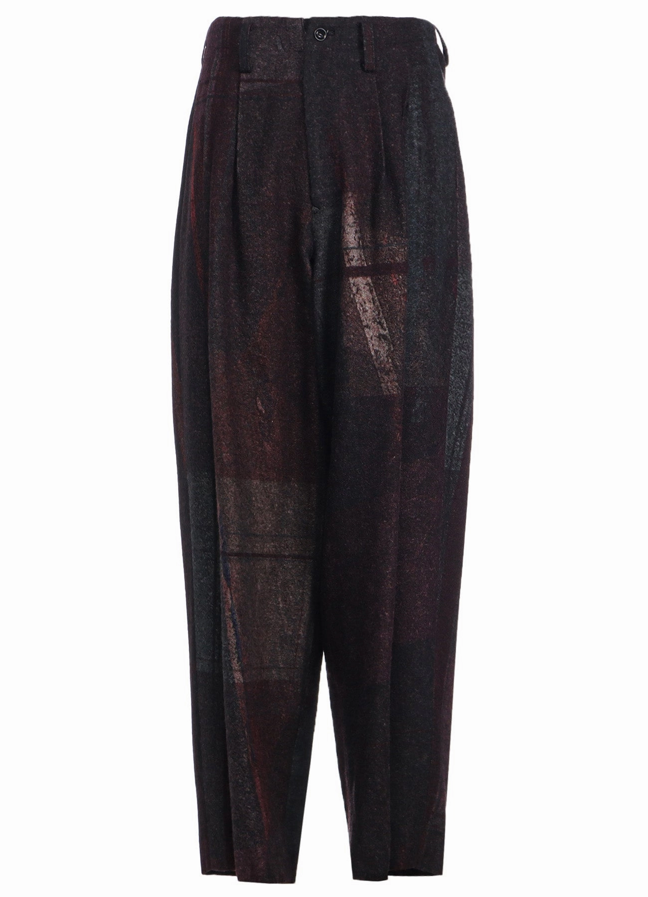 Wool blend RAISED C/W TWILL PEALED CHECK PT DOUBLE TUCK WIDE PANTS