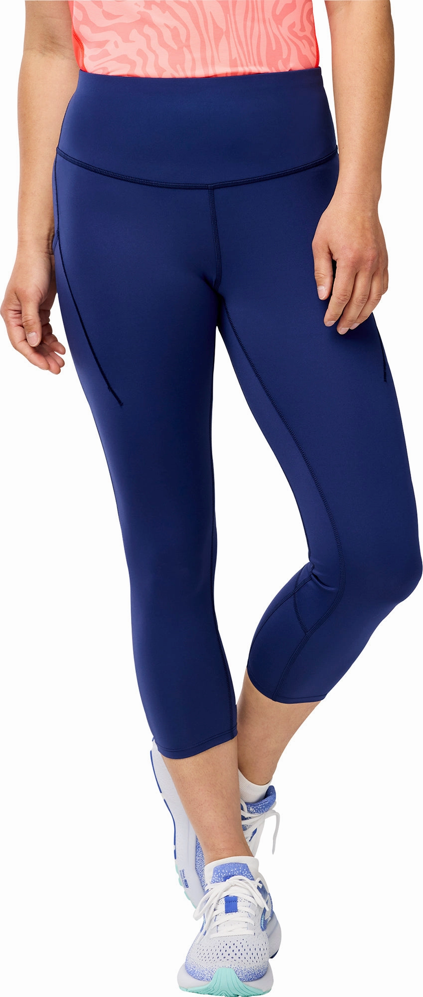Brooks Spark Womens 3/4 Capri Running Tights - Blue Fit For Movement Performance Fabric