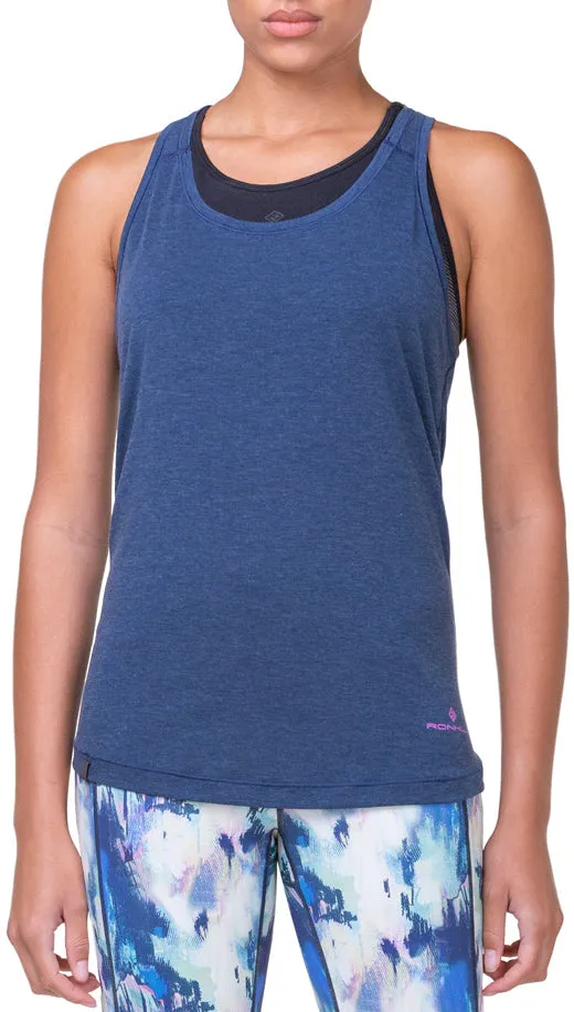 Organic Cotton Blend Printed design Ronhill Tech Tencel Womens Running Vest Tank Top - Blue