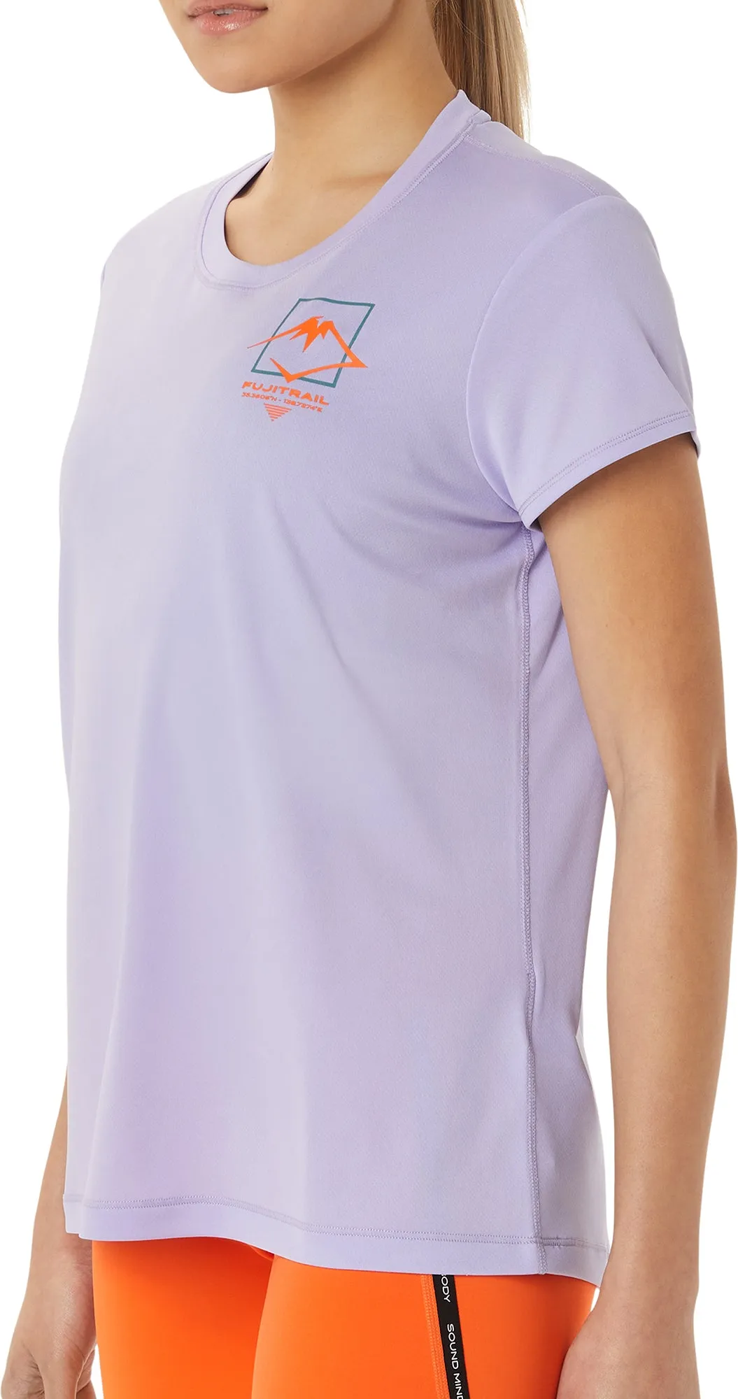 Perfectly Fit Floral Pattern Asics FujiTrail Logo Short Sleeve Womens Running Top - Purple