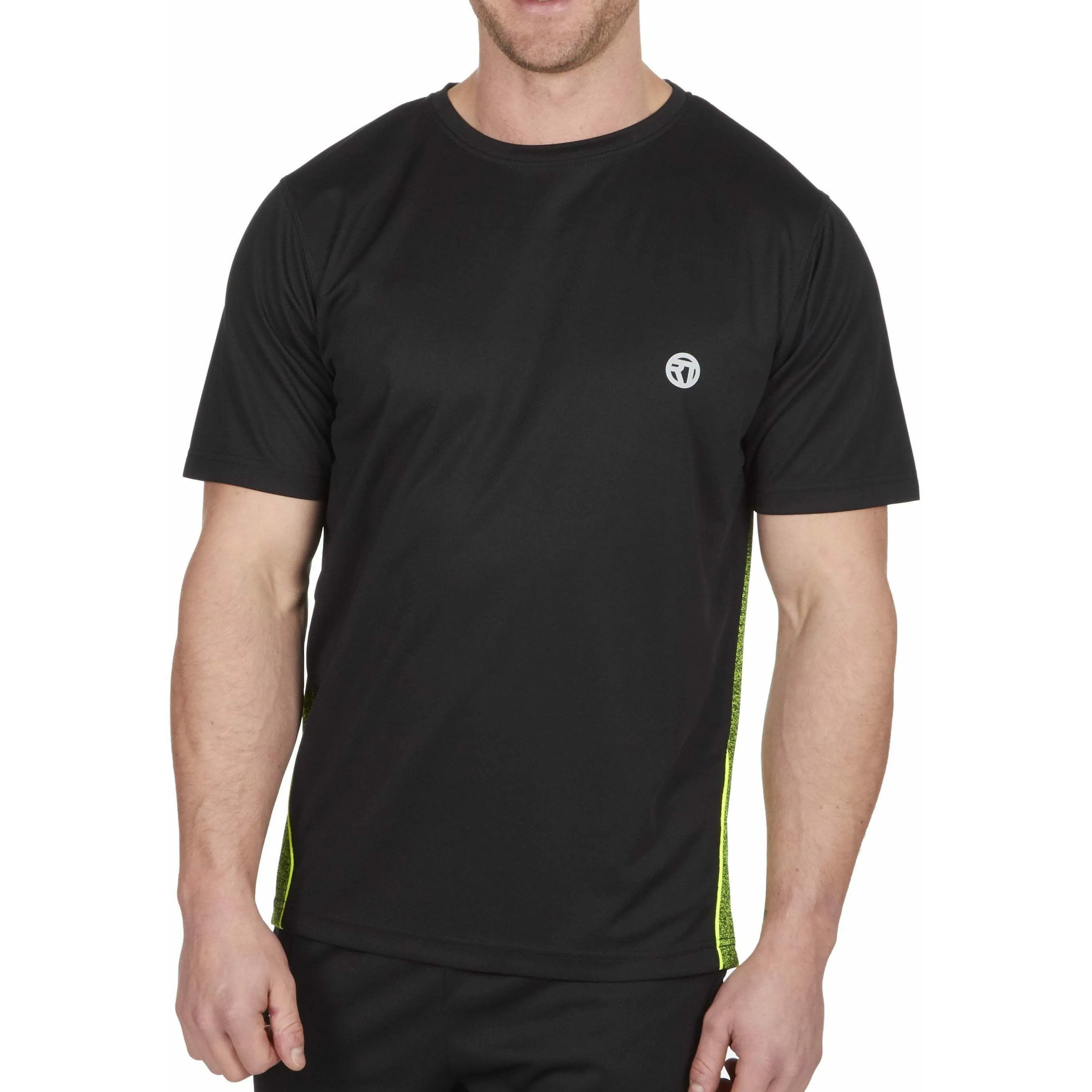 Durable Knitwear Seam Free Back Red Tag Activewear Reflective Short Sleeve Mens Running Top - Black