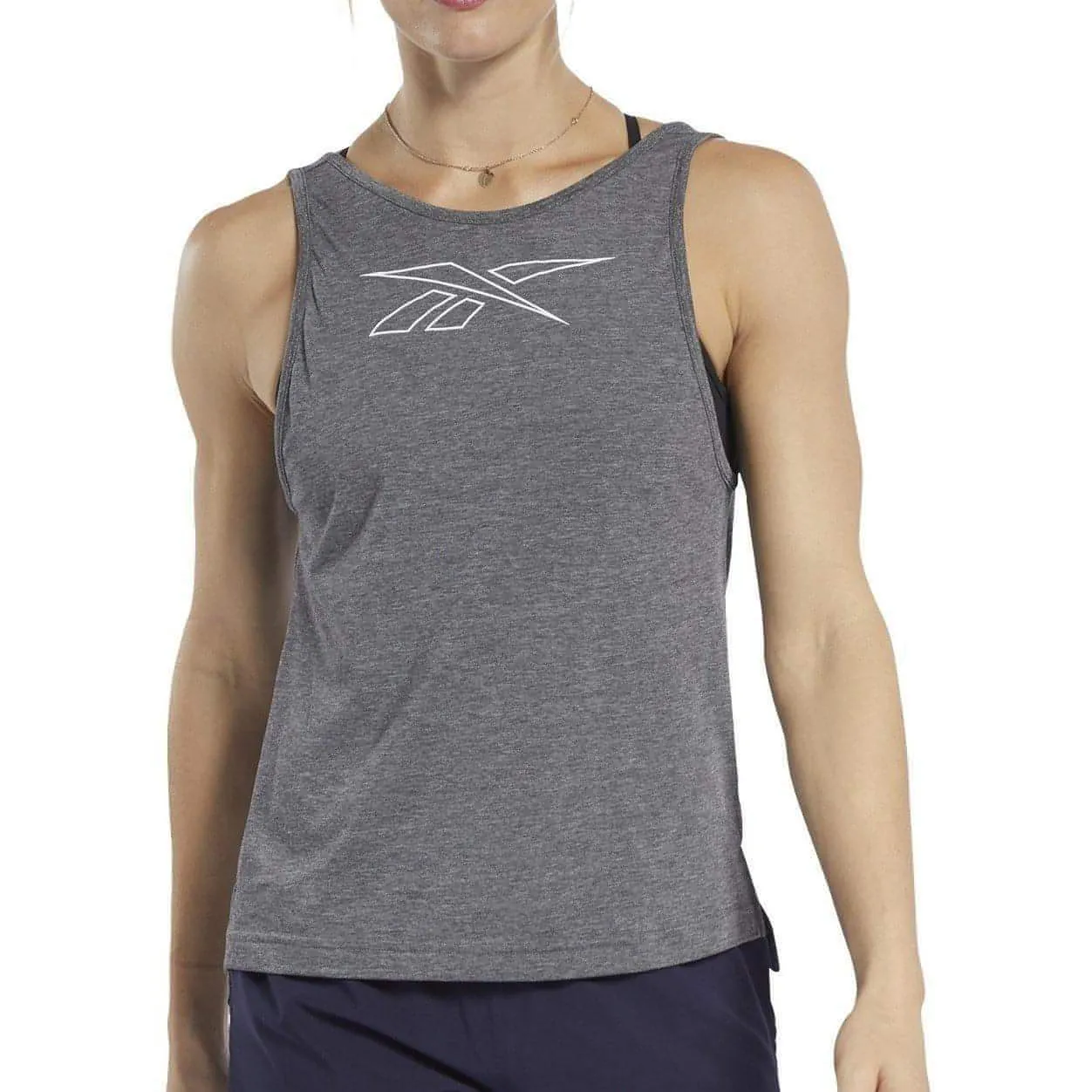 Reebok ActivChill   Cotton Womens Training Vest Tank Top - Grey Bold colors Ribbed Neckline