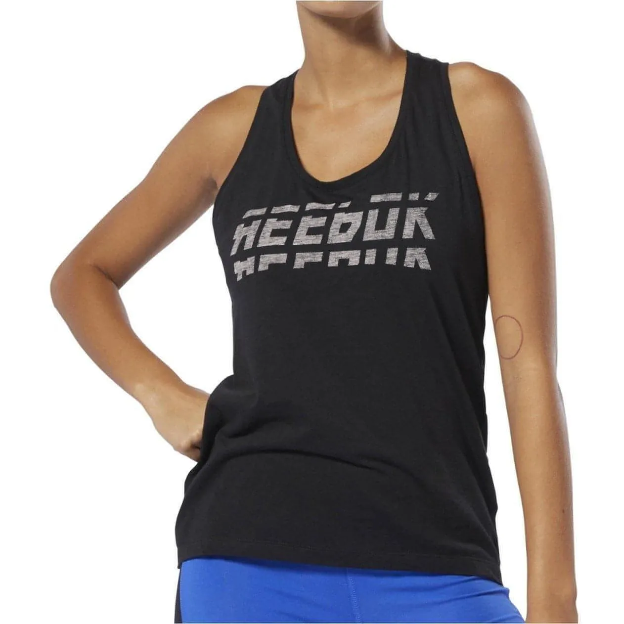 Reebok Workout Ready Meet You There Womens Training Vest Tank Top - Black Fade Resistant Dye
