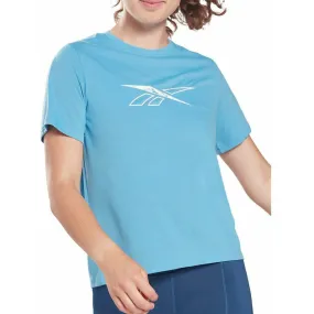 Reebok Workout Ready Supremium Short Sleeve Womens Training Top - Blue Teenager fashion Oversized Cut
