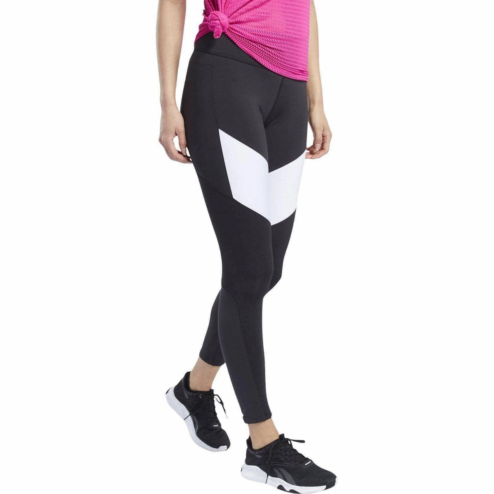 Four Way For Adults Reebok Lux 2.0 Mid Rise Womens Long Training Tights - Black