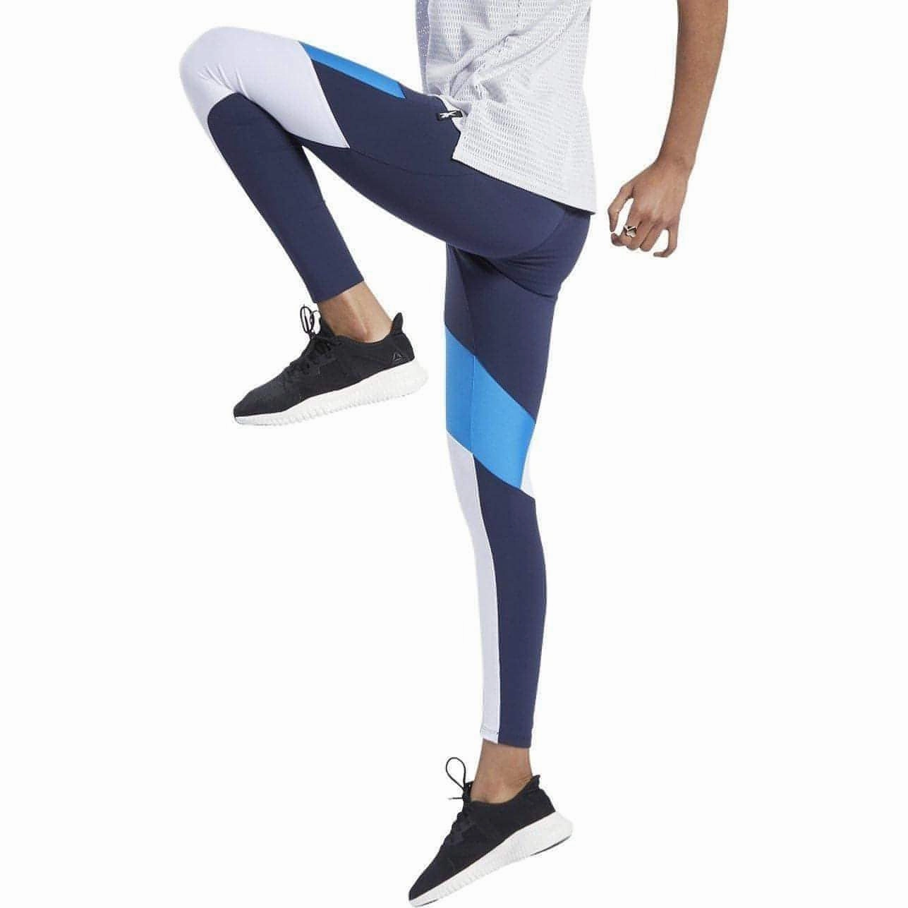 Reebok Lux 2.0 Mid Rise Womens Long Training Tights - Blue Dance Practice Lightweight Material
