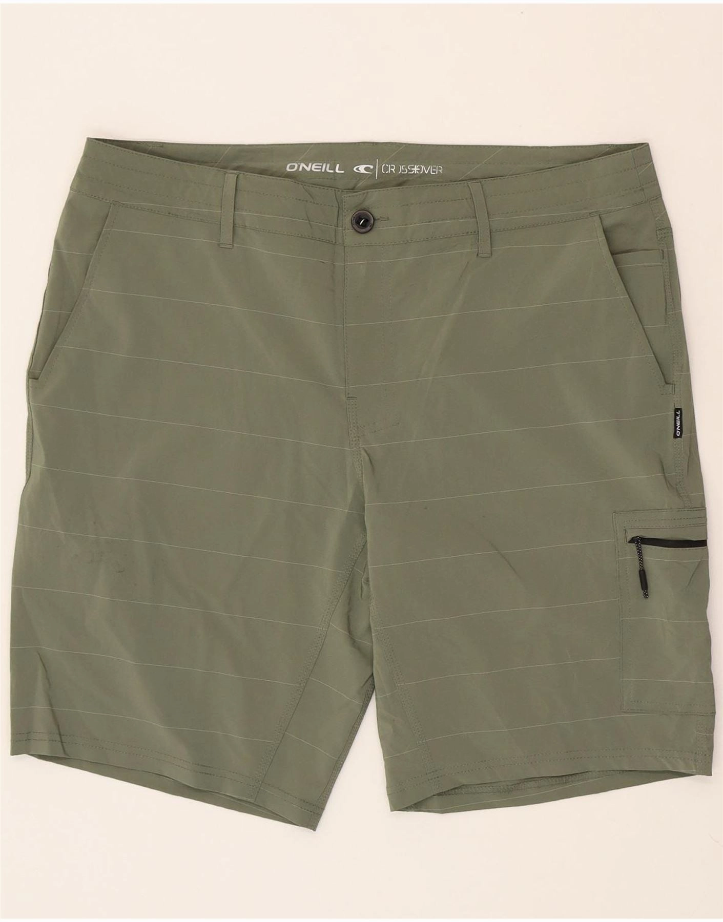 Bonded Seam Technology Everyday Outfit O'NEILL Mens Cargo Shorts W36 Large Green Striped Polyester