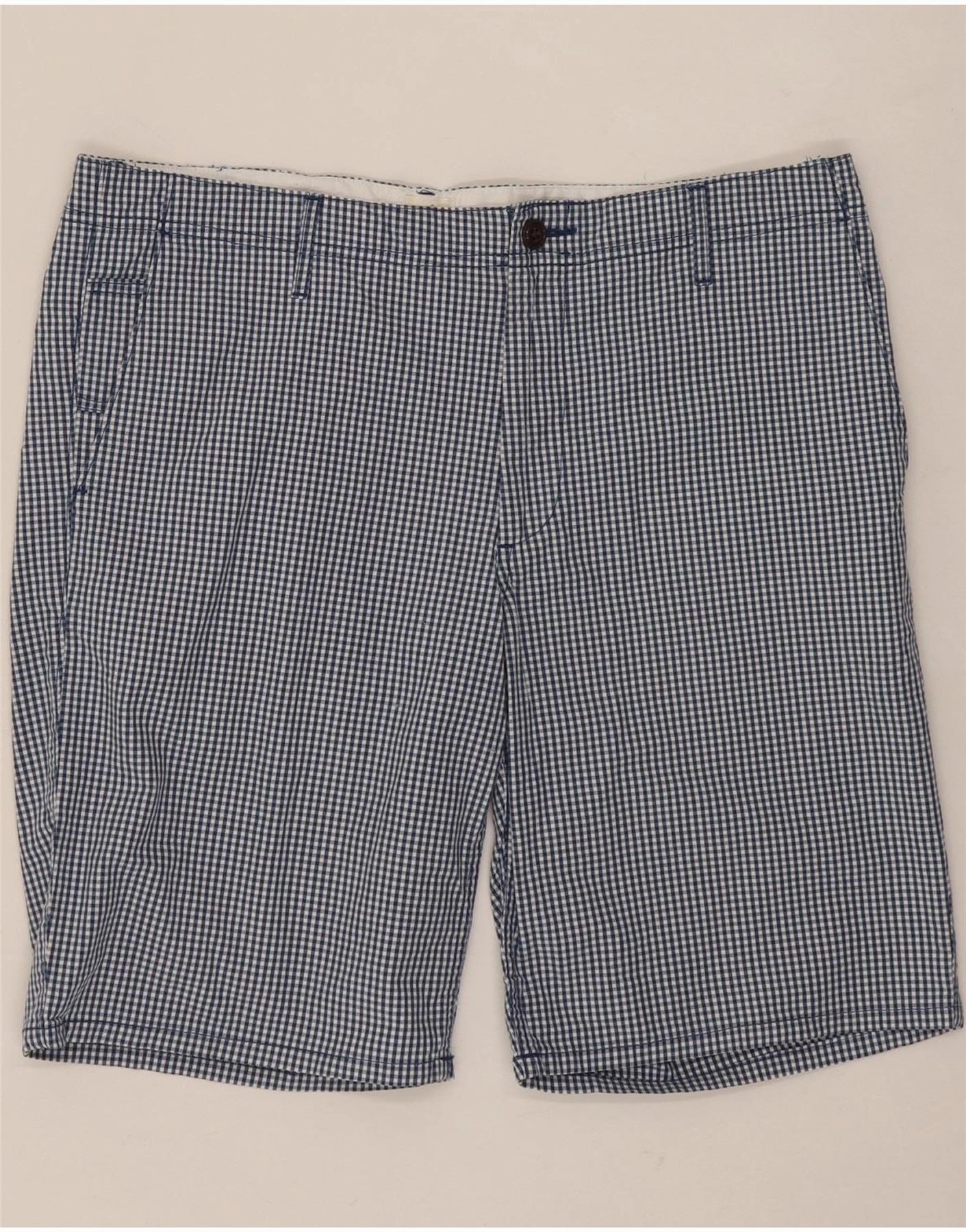 DOCKERS Mens Chino Shorts W34 Large Blue Gingham Cotton No Bulky Feel Body Fit