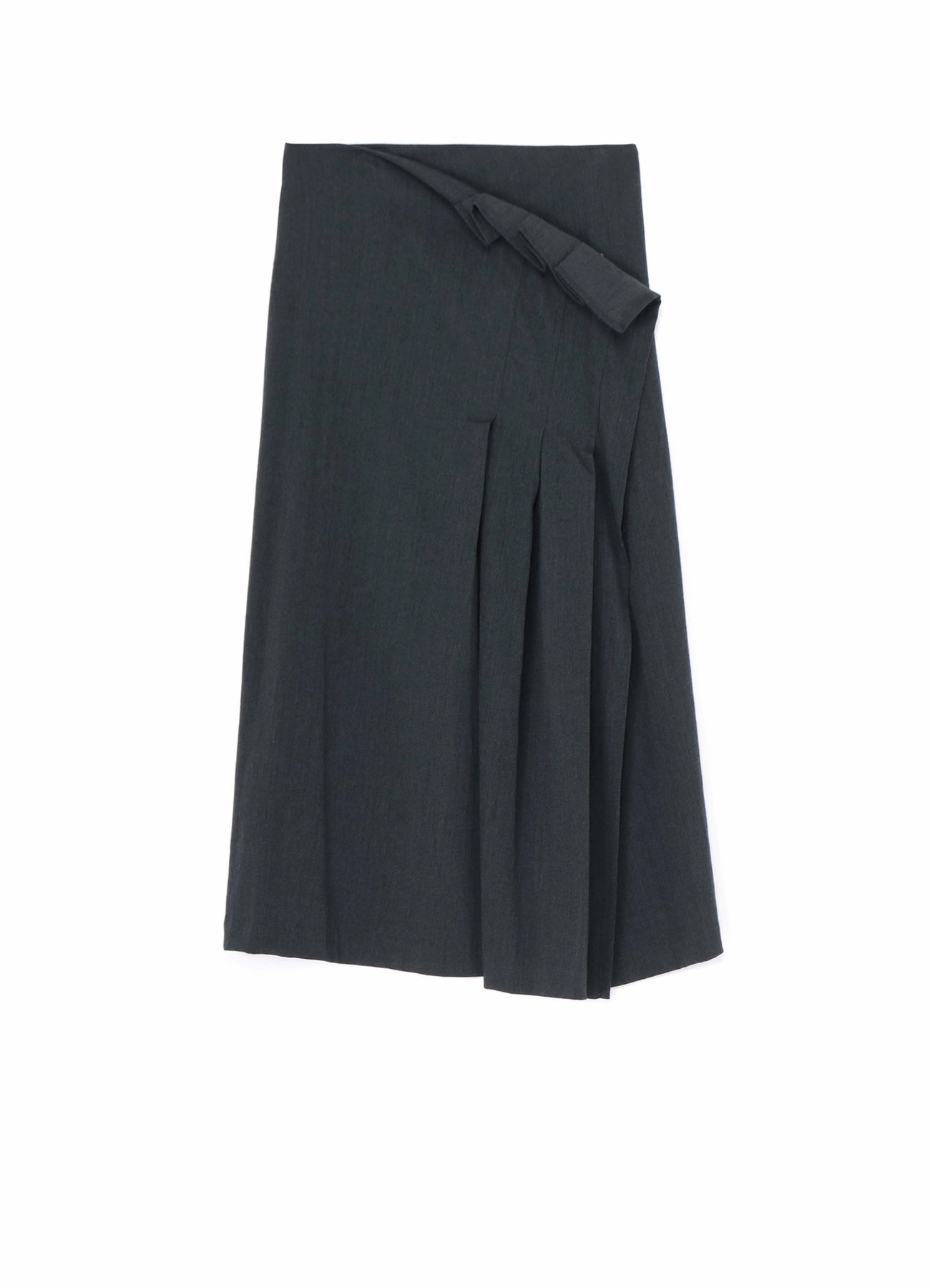 WRINKLED WOOL/RAYON TWILL PLEATED WRAP SKIRT NonSlipGrip