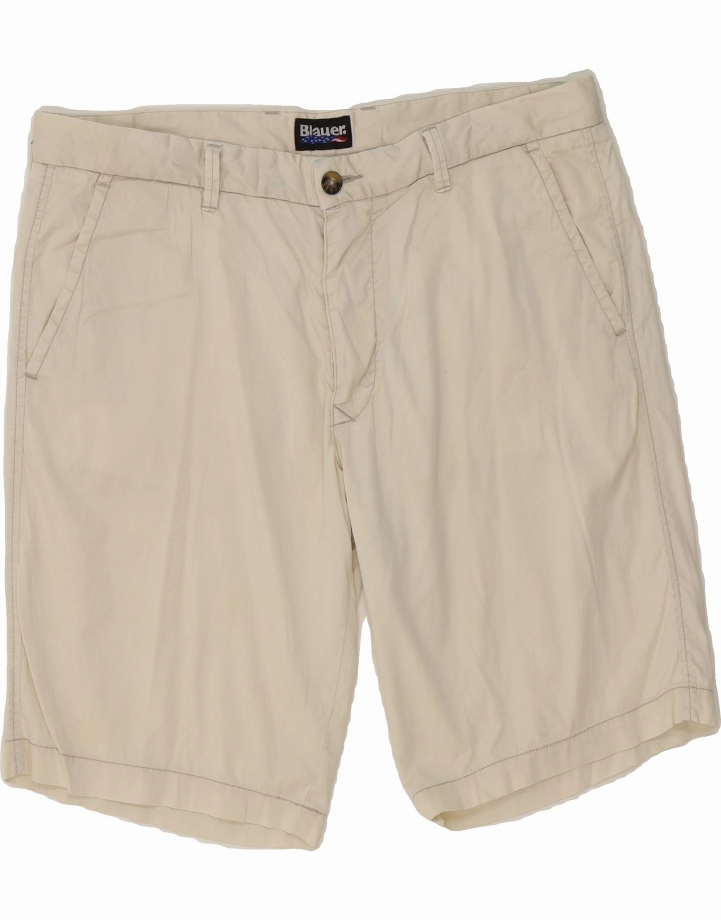 BLAUER Mens Chino Shorts W36 Large Off White Cotton Soft Layers