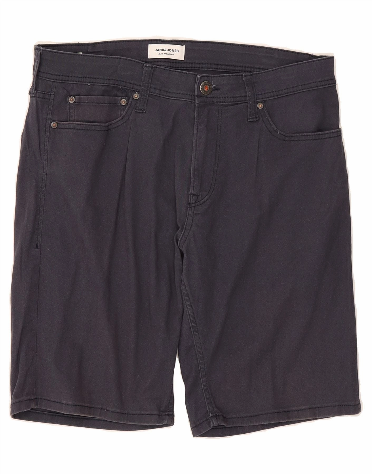 JACK & JONES Mens Denim Shorts Large W34  Navy Blue Cotton Stretch Fit