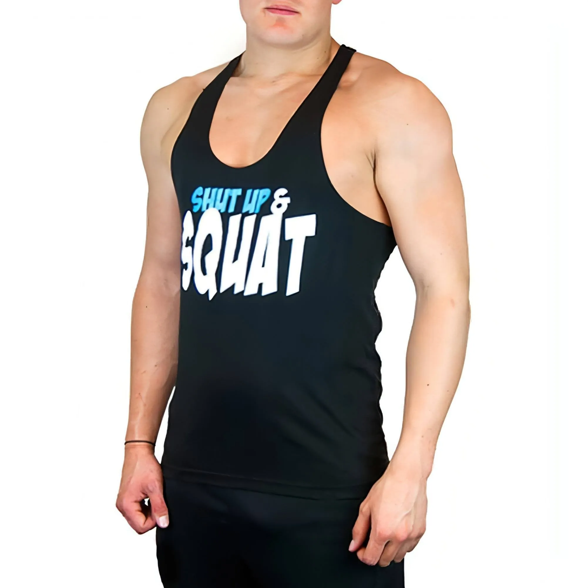 Quick Fit domestic users CoreX Fitness Shut Up And Squat Stringer Mens Training Vest - Black
