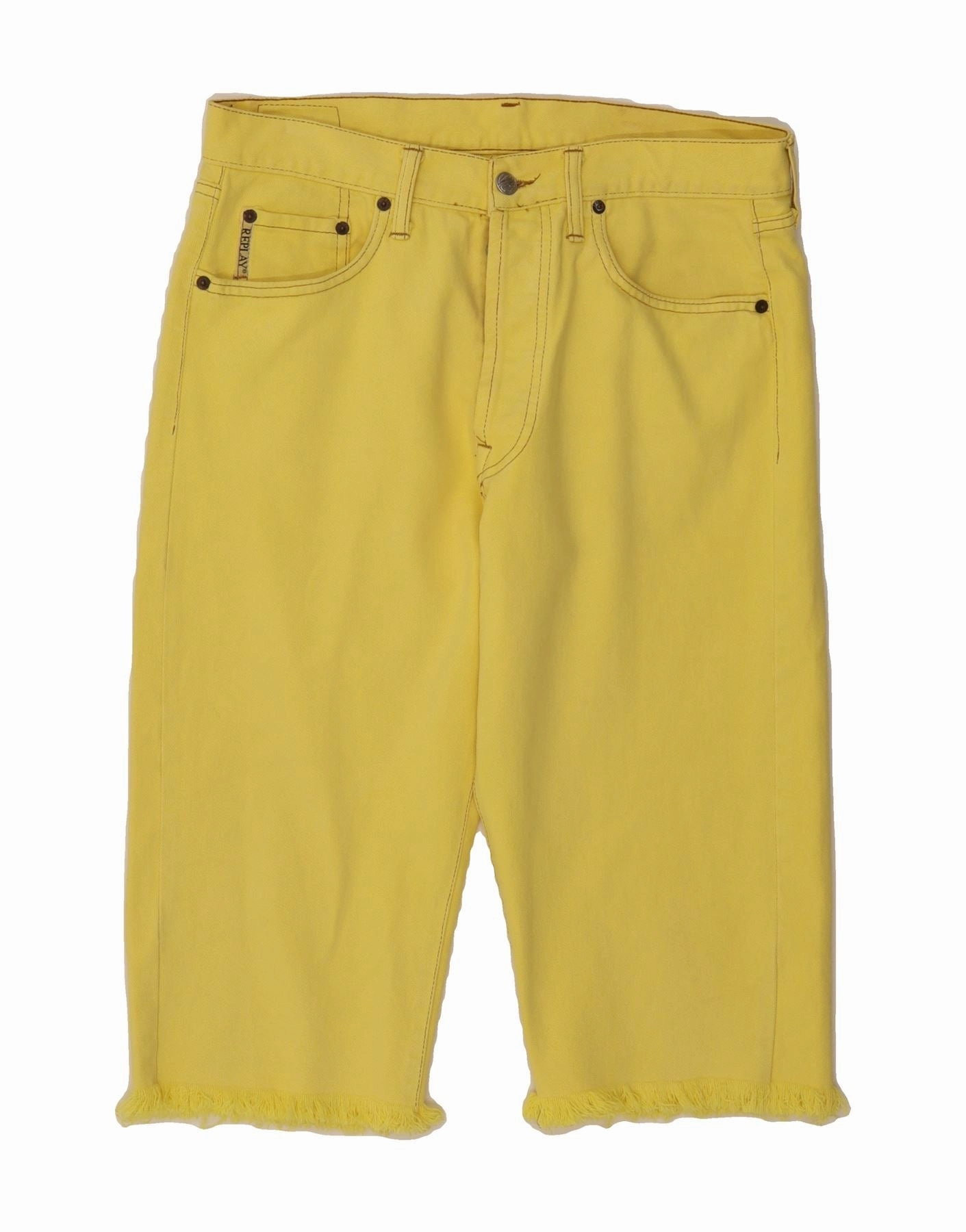 REPLAY Mens Denim Bermuda Shorts W34 Large Yellow Cotton Stay Flexible
