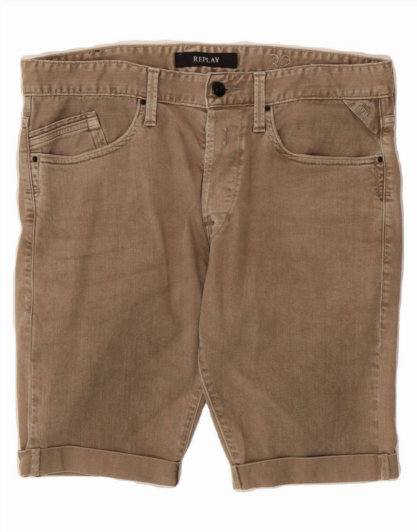REPLAY Mens Denim Shorts W32 Medium Brown Pre Shrunk Cotton Blend