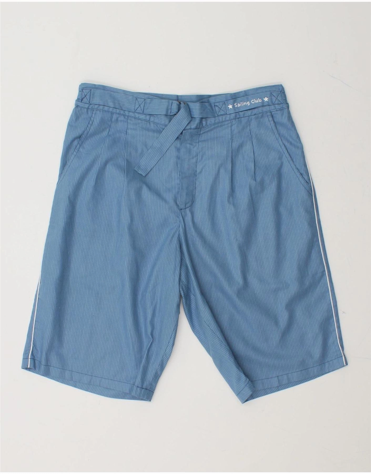 VINTAGE Mens Chino Shorts W28 Small Blue Pinstripe Cotton Lightweight Flex