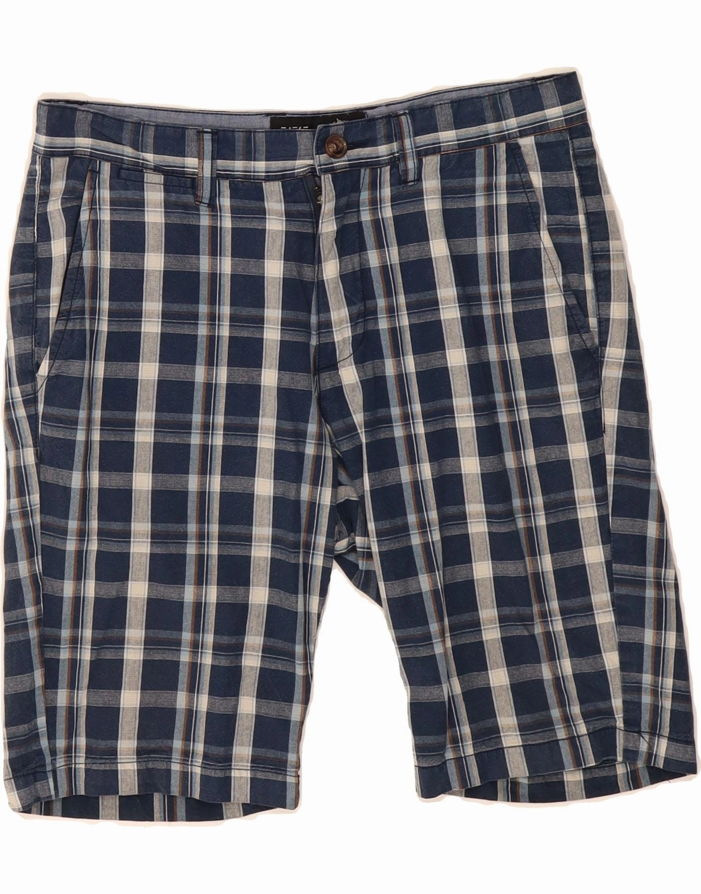 RIFLE Mens Chino Shorts W30 Medium  Navy Blue Check Cotton Flexible Side Panels