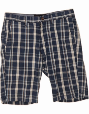 RIFLE Mens Chino Shorts W30 Medium  Navy Blue Check Cotton Flexible Side Panels