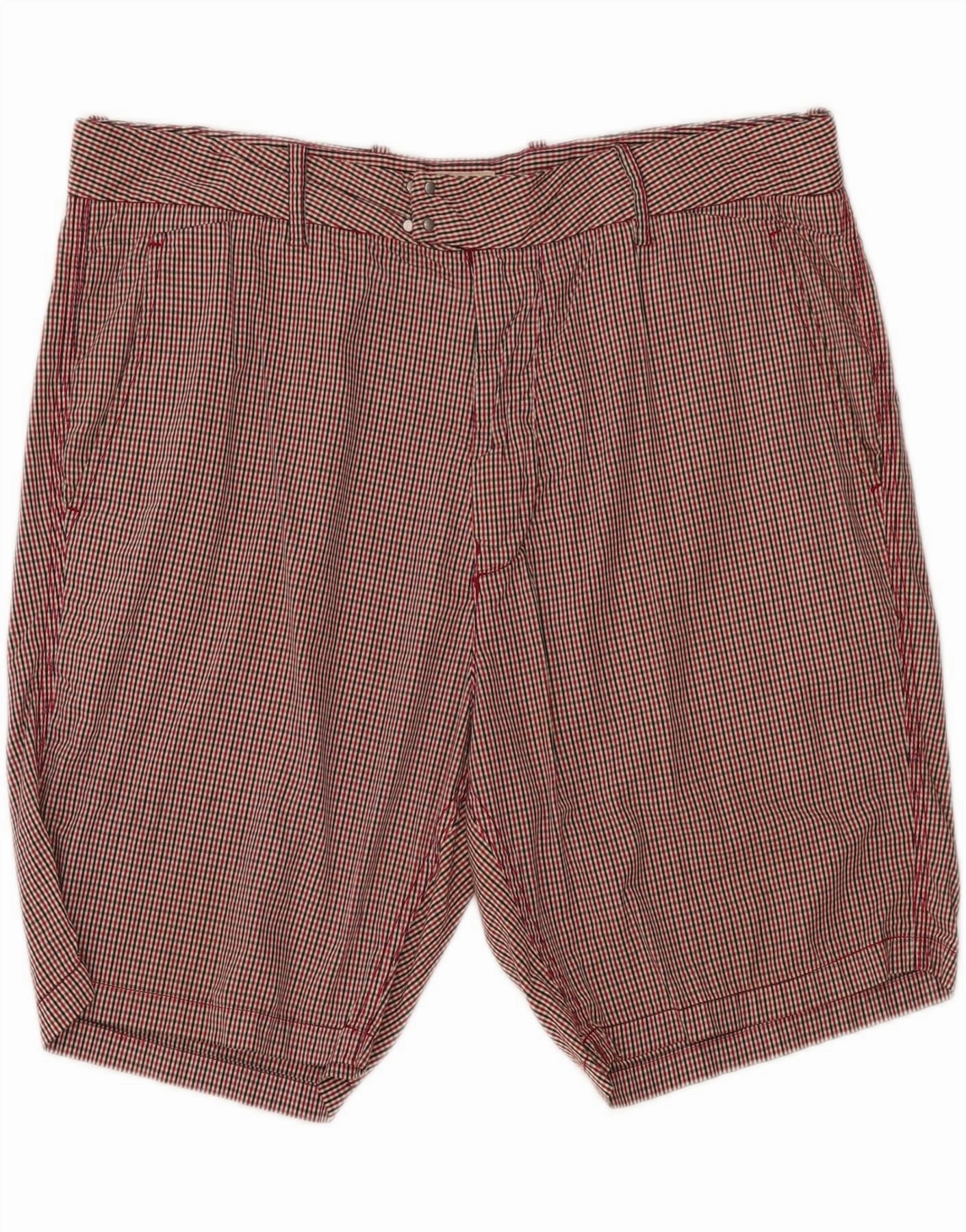 RIFLE Mens Chino Shorts W33 Medium Red Gingham Cotton Soft Waistband Comfy Design