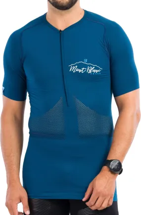 Cozy and Fashionable LightweightBlend Compressport Trail Mont Blanc Half Zip Short Sleeve Mens Running Top - Blue