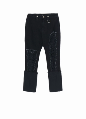 Ventilated Mesh Lining RIPPED DENIM SLIM SLIT PANTS