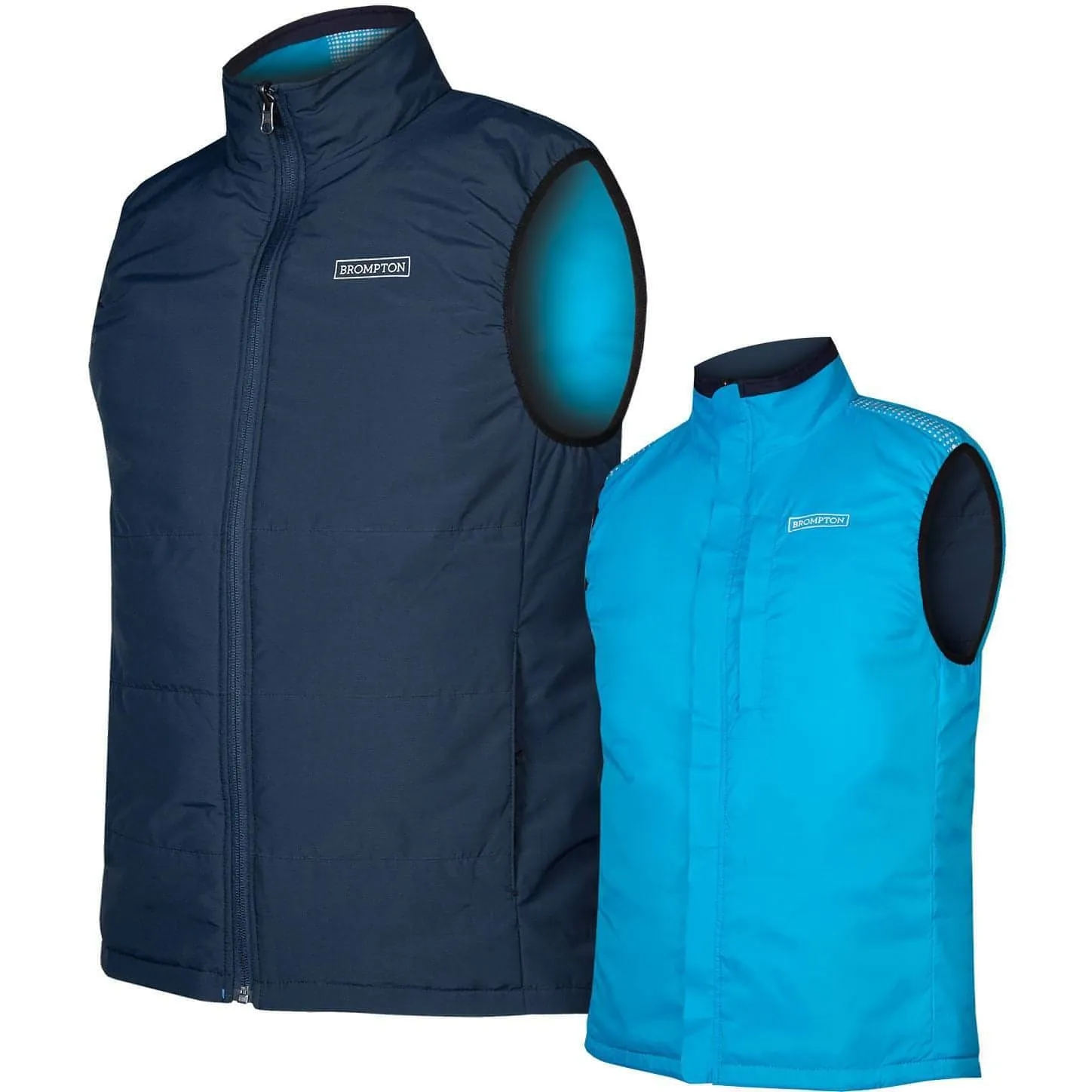 Brompton New York Reversible Mens Cycling Gilet - Blue HydrationCompatible Pocket