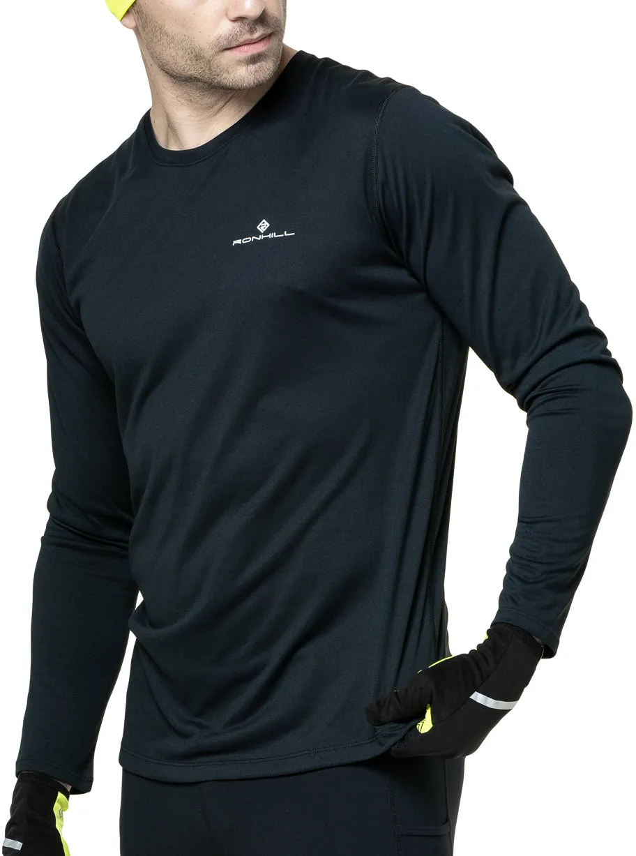 Ronhill Core Long Sleeve Mens Running Top - Black Non Irritating Collar MultipurposeUse