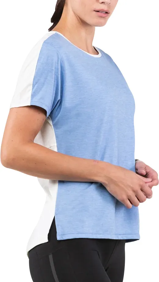 Ronhill Tech Glide Short Sleeve Womens Training Top - Blue Drop Shoulder Cut Plus Size