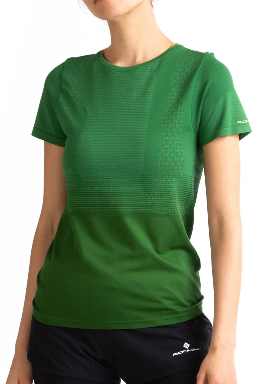 slim fit Ronhill Tech Marathon Short Sleeve Womens Running Top - Green