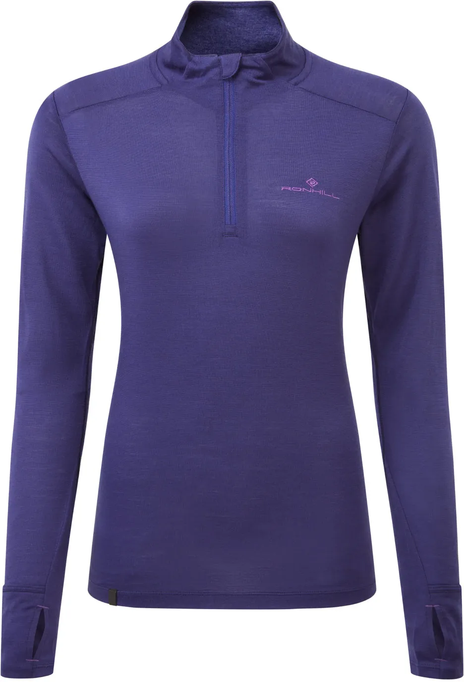 Ronhill Tech Merino Half Zip Long Sleeve Womens Running Top - Blue RelaxedFit Comfy Layer Wear