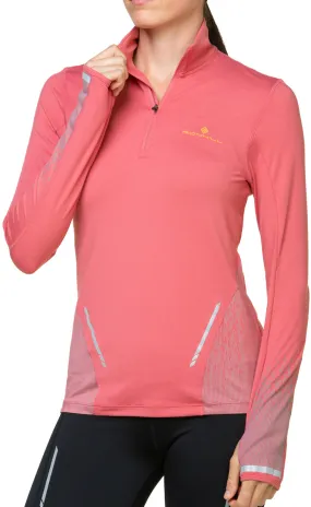 Fun and Comfortable Versatile Layer Ronhill Tech Reflect Half Zip Long Sleeve Womens Running Top - Pink