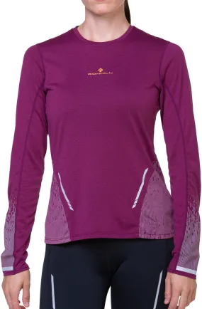 Reinforced Shoulder Stitching Ronhill Tech Reflect Long Sleeve Womens Running Top - Purple