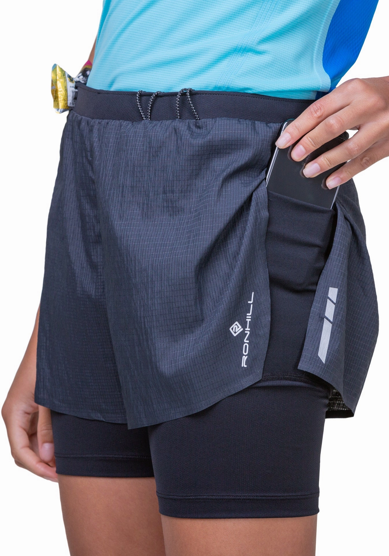 Airy Touch Ronhill Tech Race Twin 2 In 1 Womens Running Shorts - Black