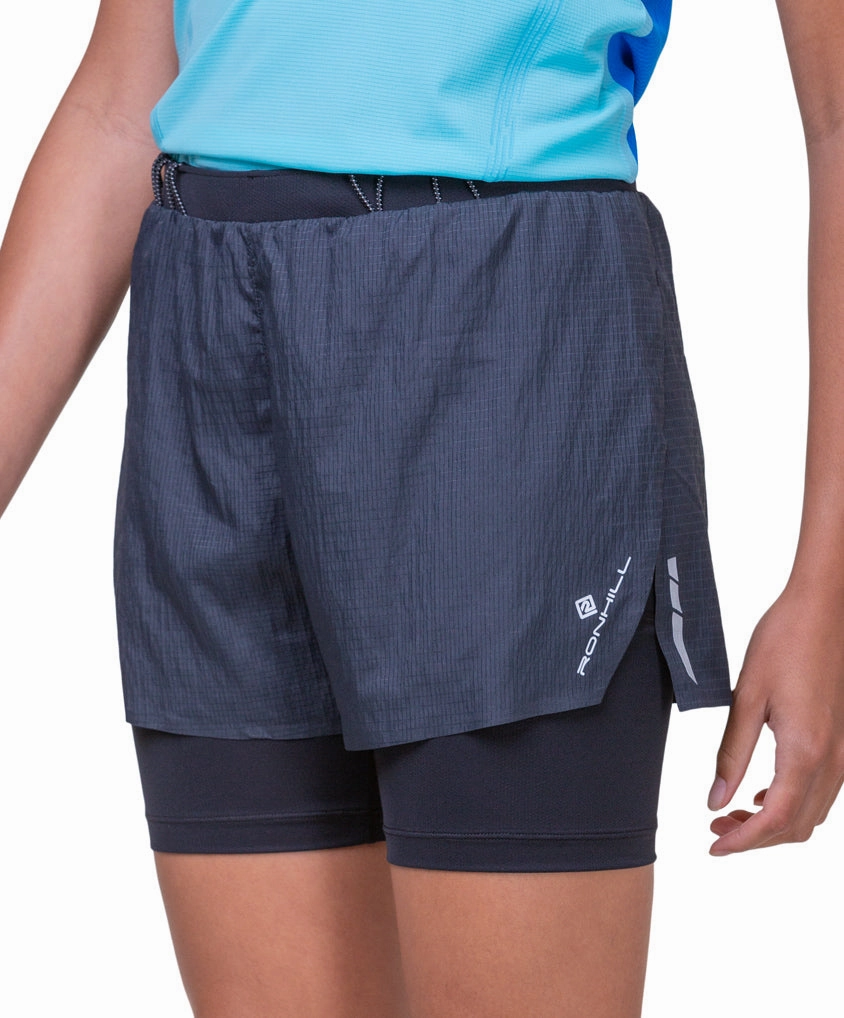 Semi-formal Everyday Comfort Ronhill Tech Race Twin 2 In 1 Womens Running Shorts - Black