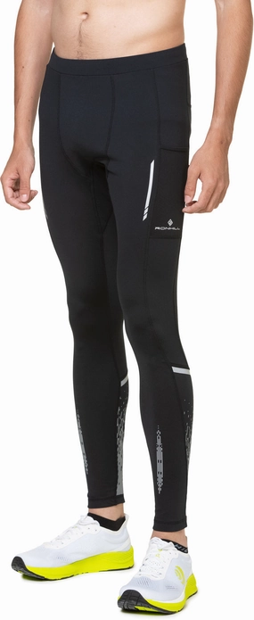 Comfortable Waist Athletic Flexibility Ronhill Tech Reflect Mens Long Running Tights - Black