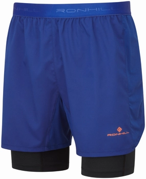 Ronhill Tech Twin 2 In 1 Mens Running Shorts - Blue Eco friendly materials Street Layers