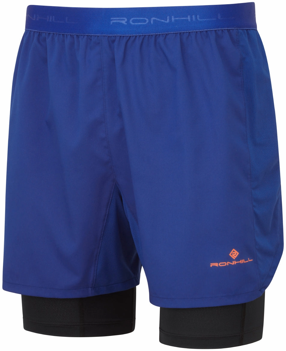 Temperature Regulating Material Ronhill Tech Twin 2 In 1 Mens Running Shorts - Blue
