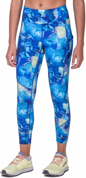 Ronhill Tech Womens 7/8 Running Tights - Blue Non Bunching Flexible Stitching