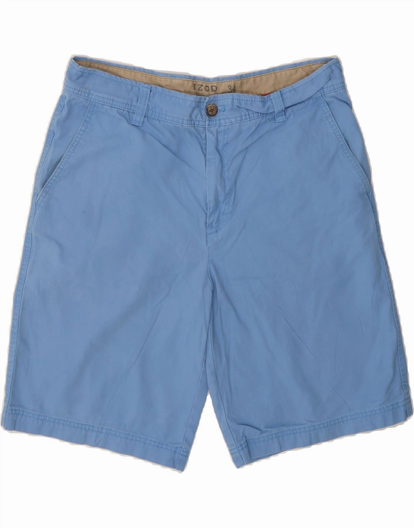 IZOD Mens Salt Water Chino Shorts W34 Large Blue Cotton Durable Feel activewear option