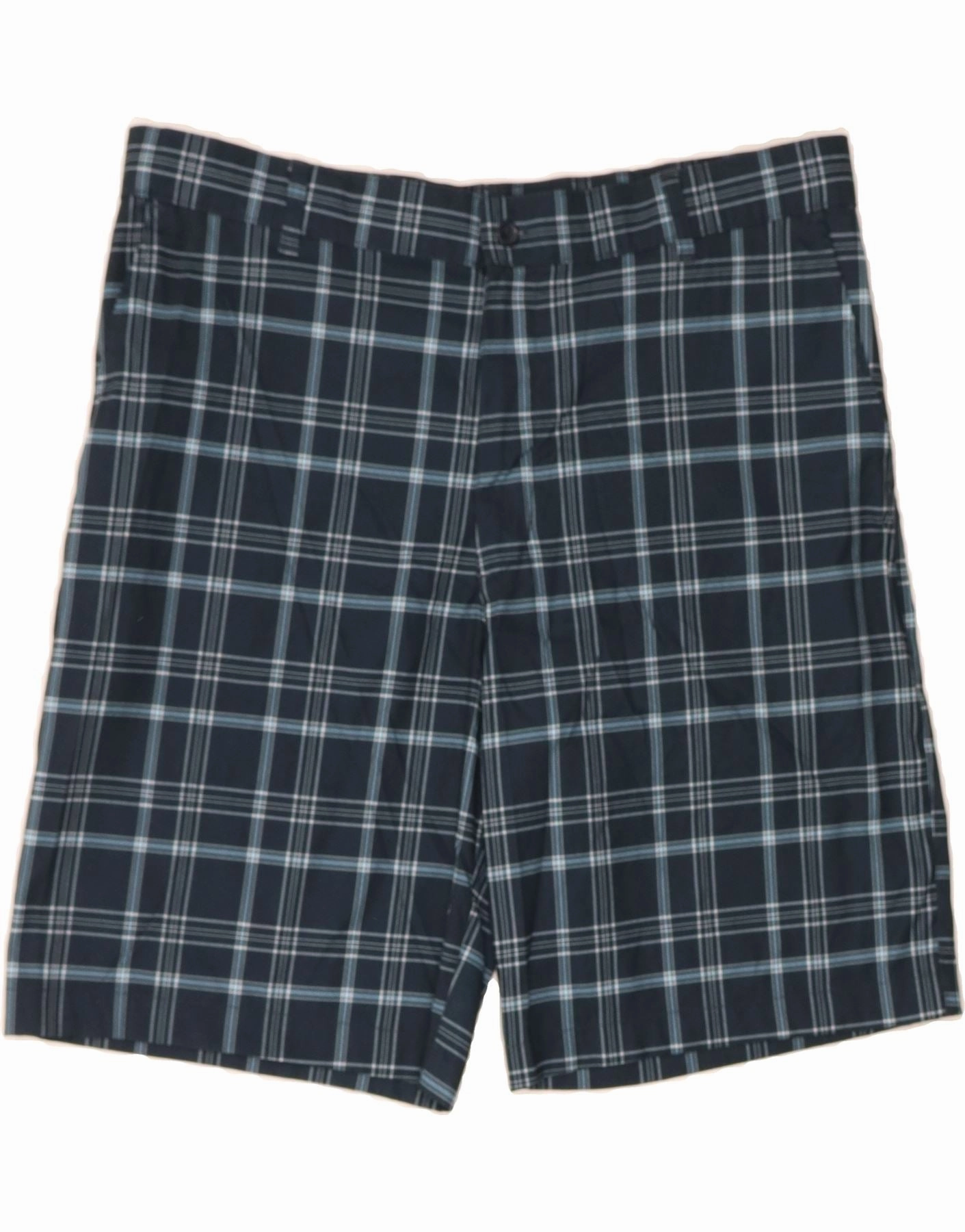 button fly RUSSELL ATHLETIC Mens Chino Shorts W36 Large  Navy Blue Check Polyester