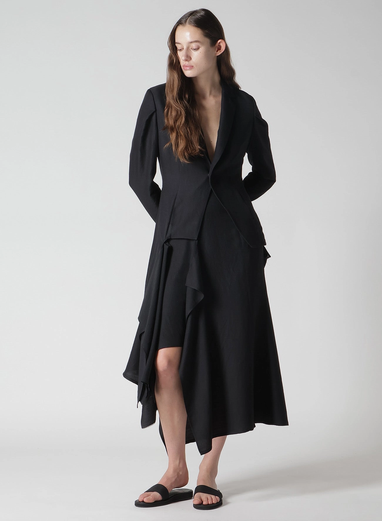 S/W TWILL R DRAPED HIGH WAIST SKT Elastic Cuff City Wear