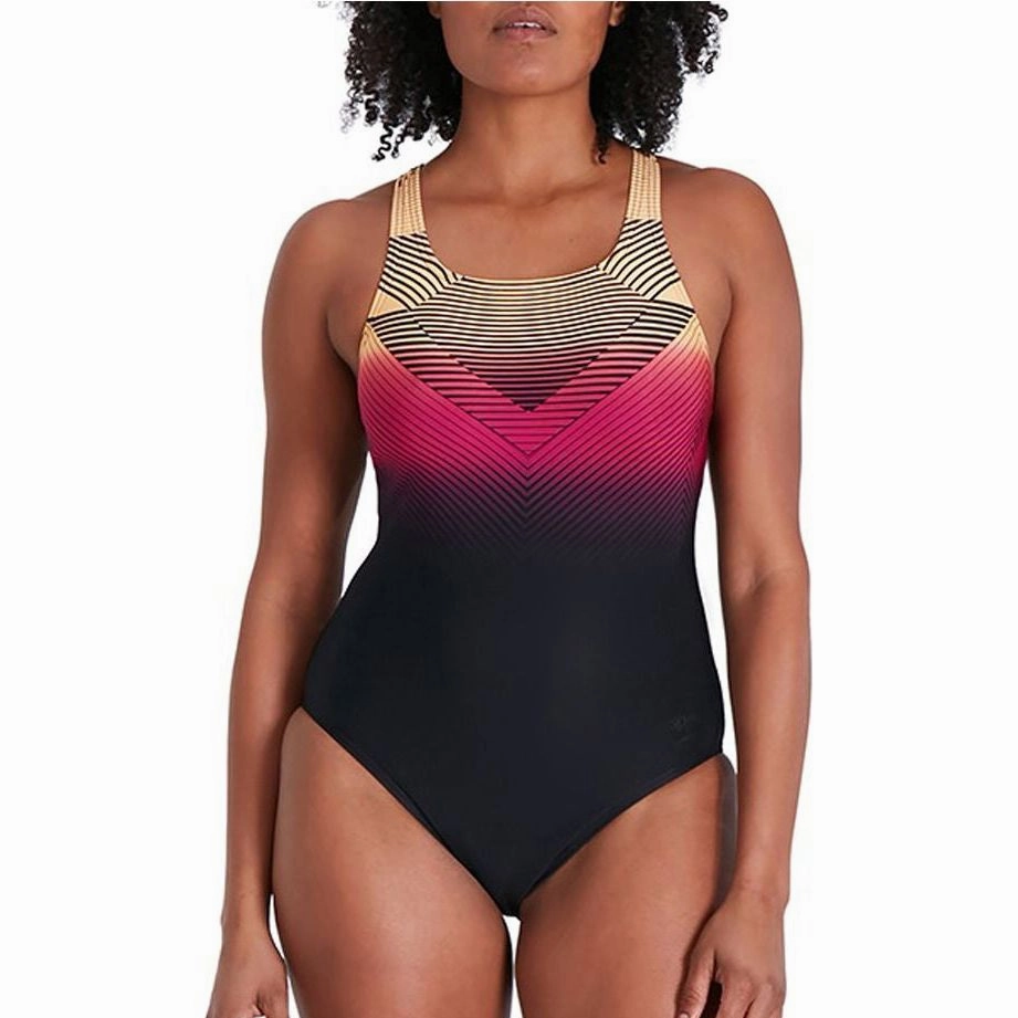 Non Chafing Seamless Edges Speedo Digital Placement Medalist Womens Swimsuit - Black