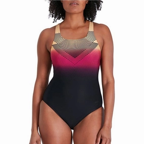 Non Chafing Seamless Edges Speedo Digital Placement Medalist Womens Swimsuit - Black