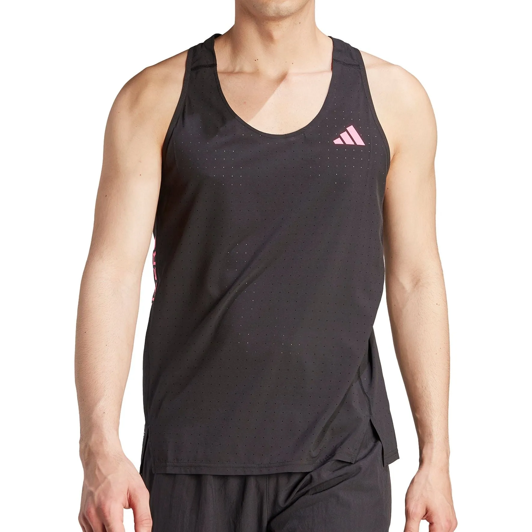adidas Adizero Mens Running Vest - Black Ribbed Collar Trim