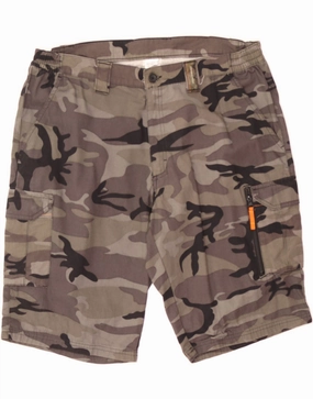 DECATHLON Mens Cargo Shorts 2XL W37 Grey Camouflage Cotton Army Minimal Stretch Body Friendly