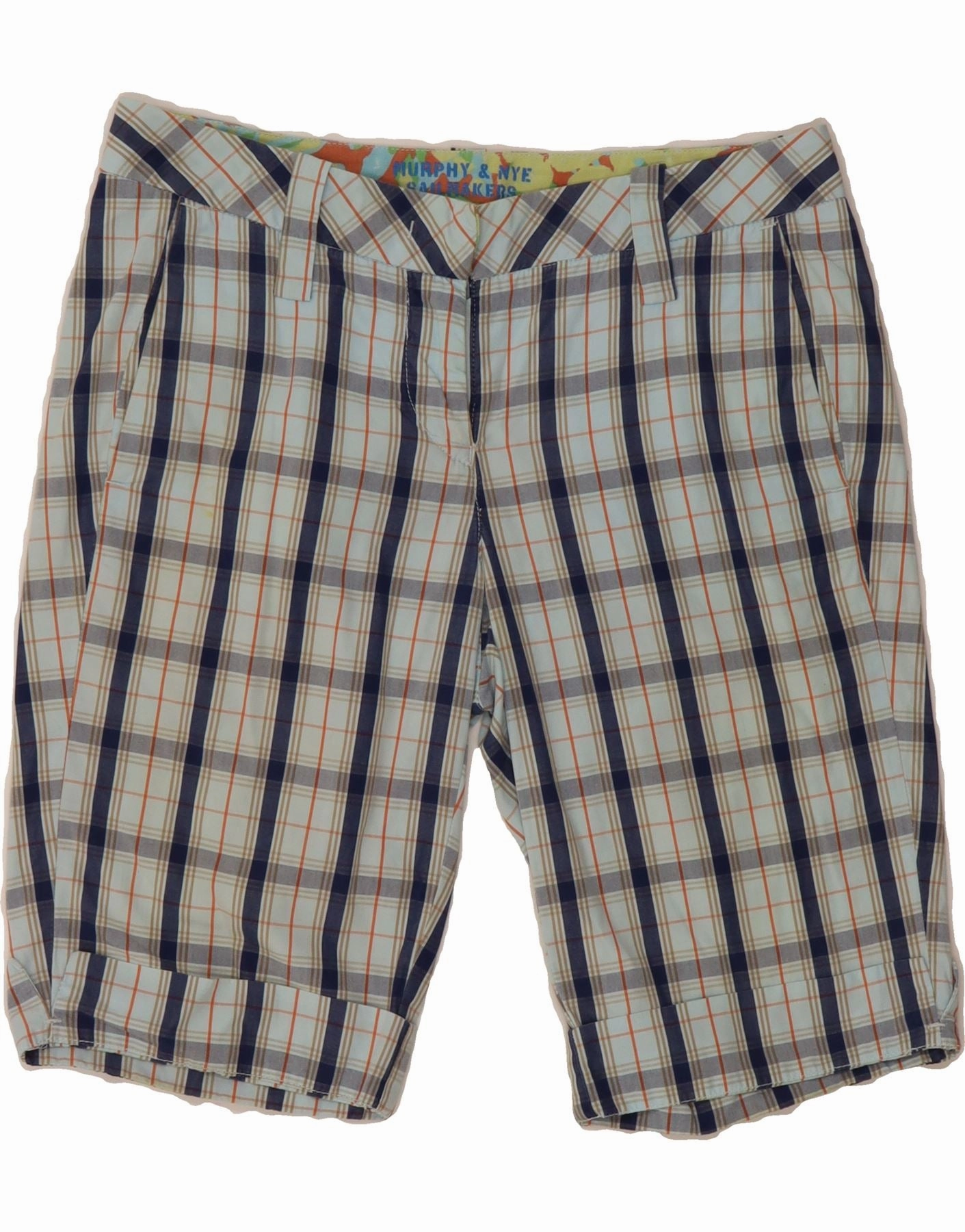 Compact Storage Pocket MURPHY & NYE Mens Sailmakers Chino Shorts W29 Small Blue Check Cotton