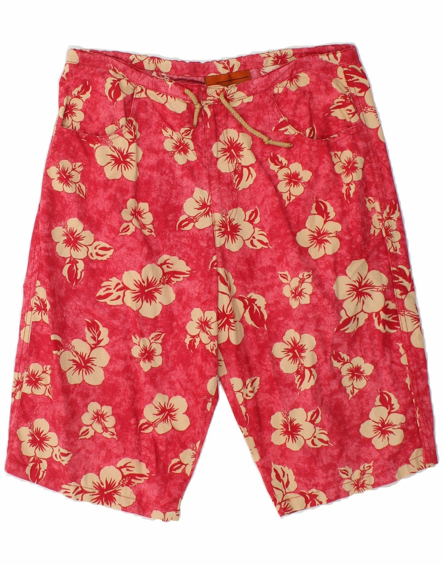 No Bunching OLD DOG Mens Bermuda Shorts W34 Large Red Floral Polyester
