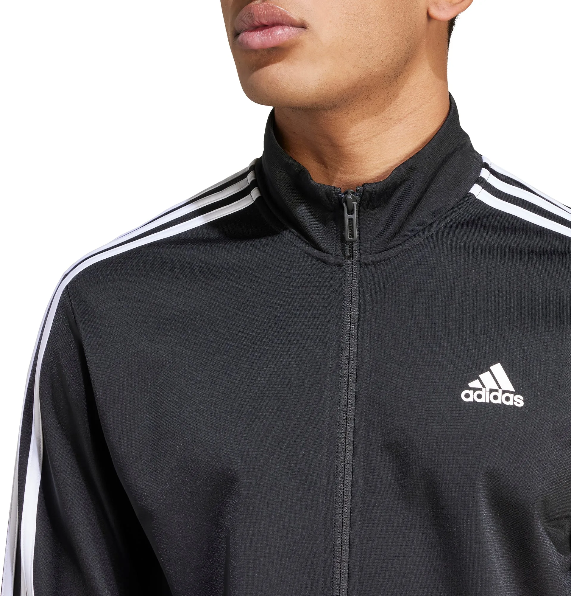 adidas Essentials Warm Up 3 Stripes Mens Track Jacket - Black Flexible Mobility Smart Travel