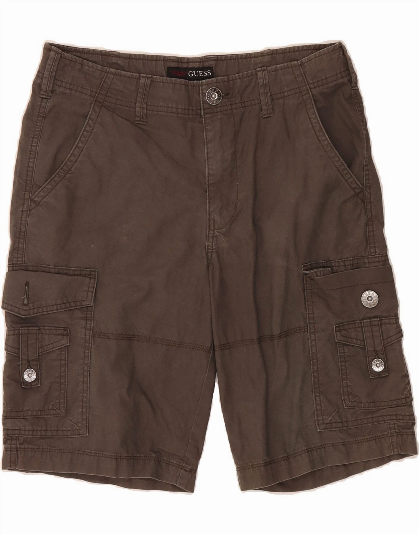 GUESS Mens Cargo Shorts W32 Medium Brown Cotton spandex blend